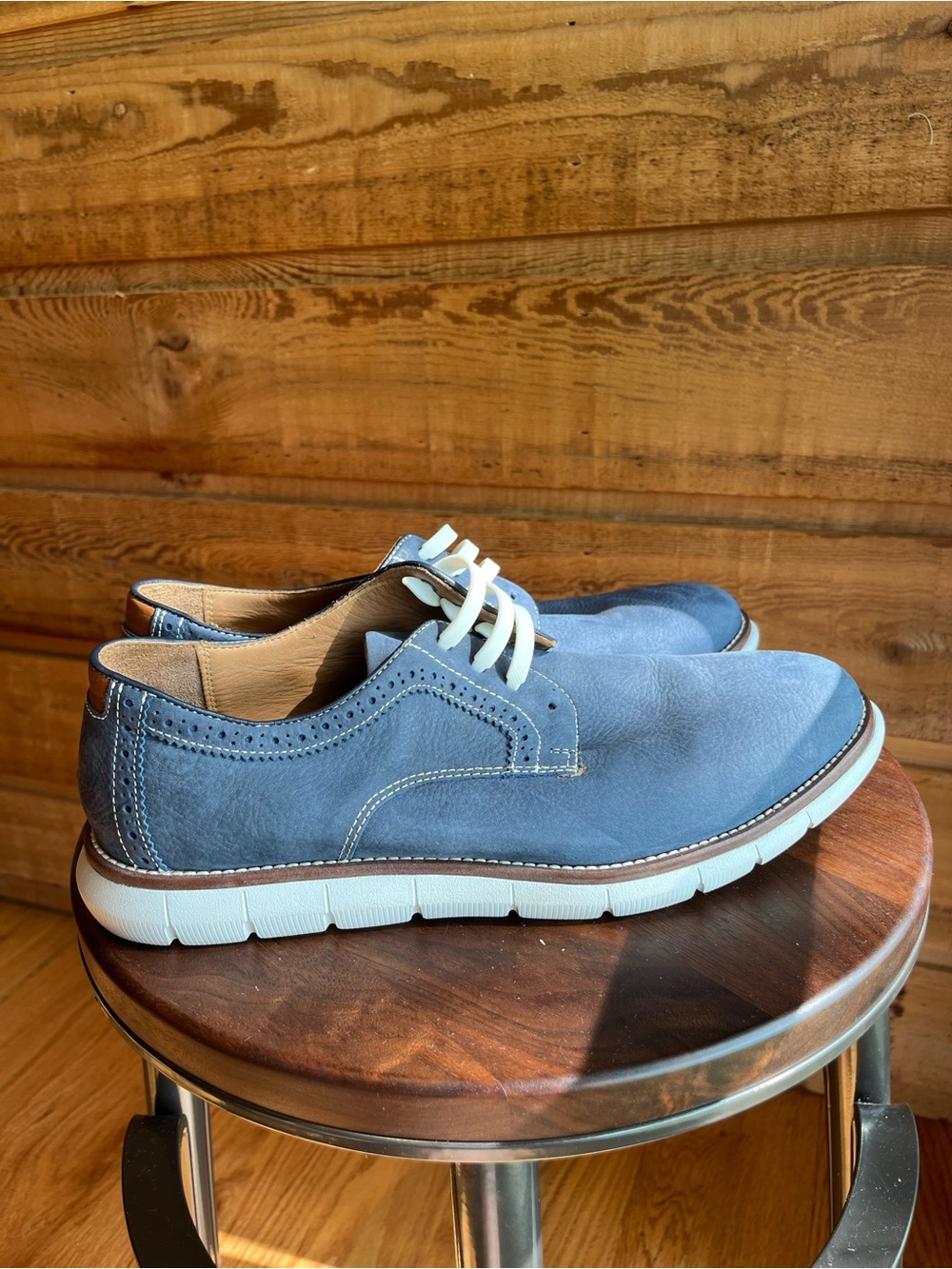 Johnston & Murphy J&M Men's Casual Slip-On Blue Leather Shoes with White Sole